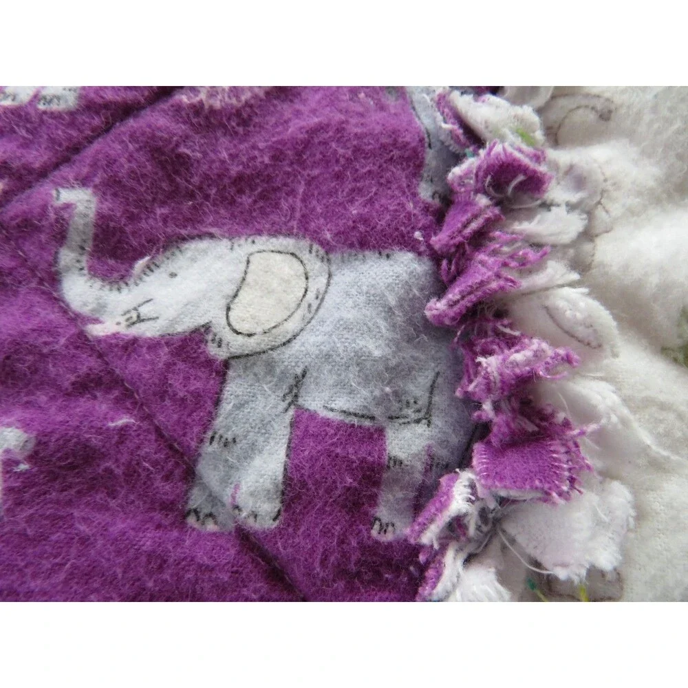 Flannel Rag Quilt With Batting 43 x 43,  Elephants, Zebras, and Jungle Animals